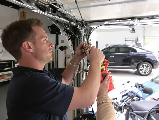 Rowland Heights Garage Door Repair safety certified technician performing cable replacement in Rowland Heights
