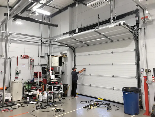 Rowland Heights Garage Door Repair certified technician performing commercial door repair at a Rowland Heights business facility