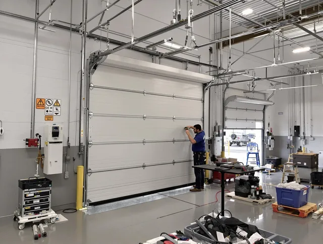 Commercial garage door repair being performed by Rowland Heights Garage Door Repair expert in Rowland Heights
