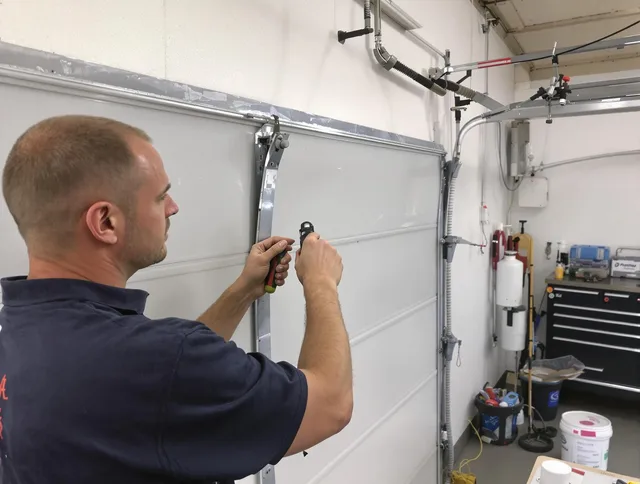 Before and after garage door dent repair by Rowland Heights Garage Door Repair in Rowland Heights