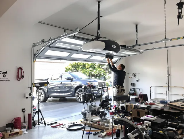 Rowland Heights Garage Door Repair specialist installing smart garage door opener system in Rowland Heights home