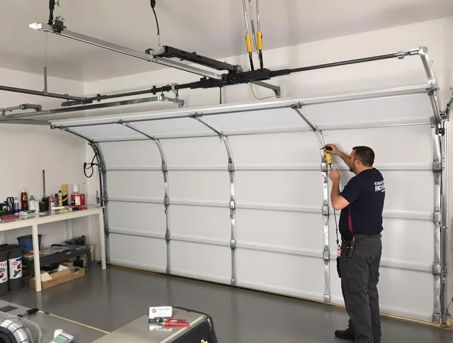 Rowland Heights Garage Door Repair certified technician performing overhead door system repair in Rowland Heights